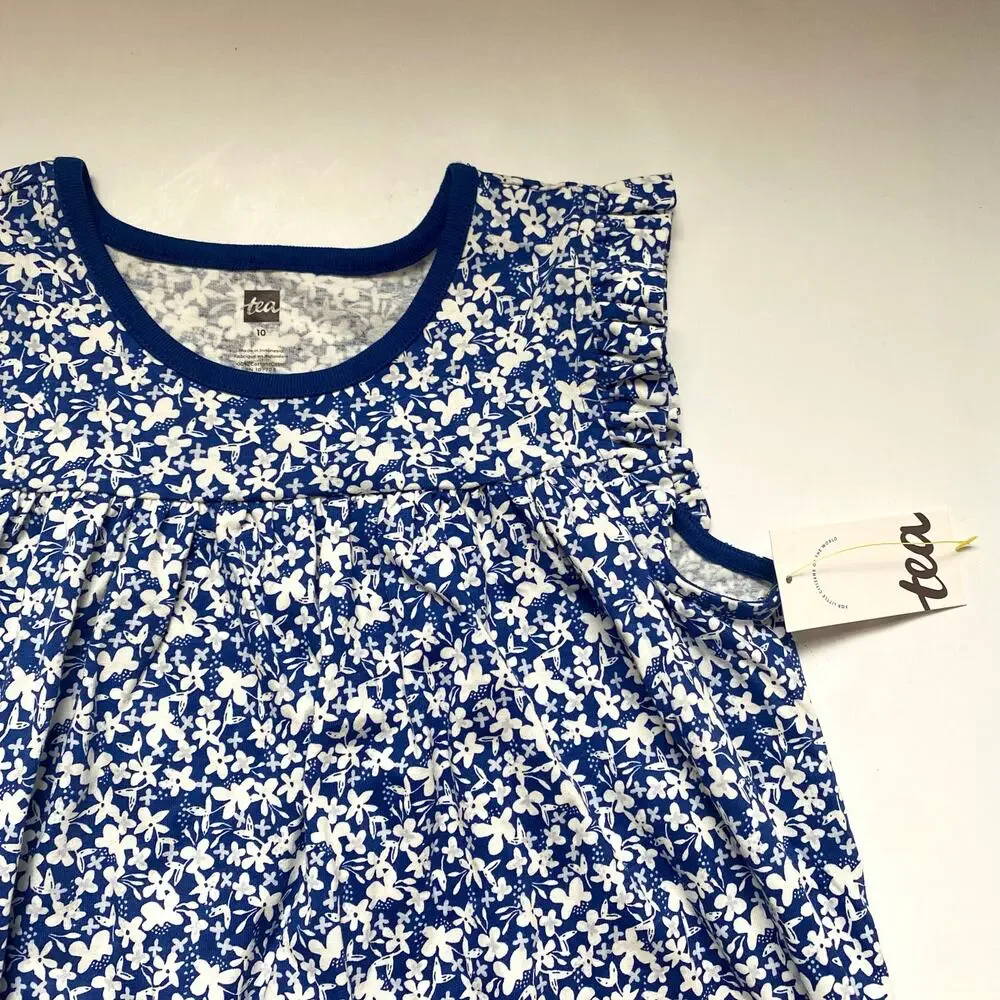NEW Tea Collection Blue Floral Ruffle Dress - Picture 2 of 2
